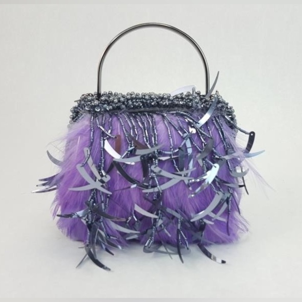 Vintage RARE Moo Roo feathered small hand bag signed by designer!